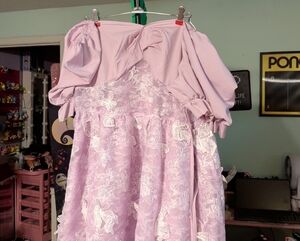 SHEIN Lavender Lace Maxi Dress with Puff Sleeves